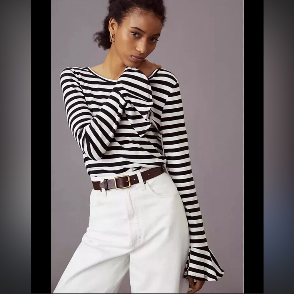 Anthropologie Maeve Flouncy Striped Top Size XL Black and White Stripe